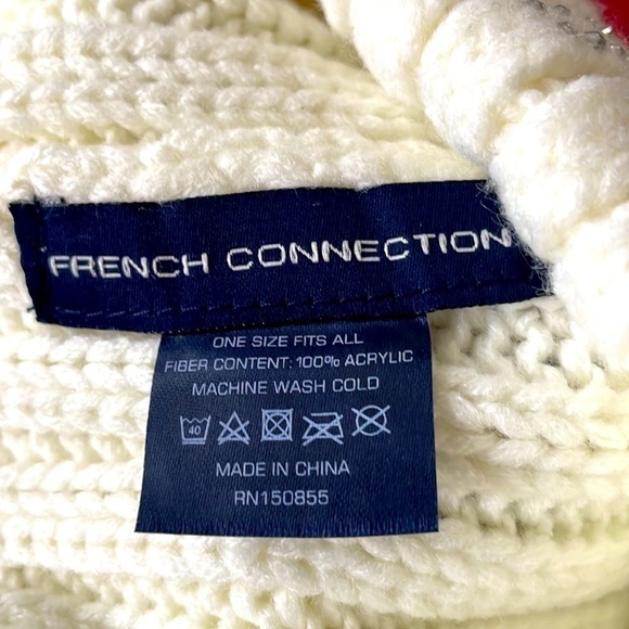 Brand New French Connection Pom Beanie Cable Knit Hat Light Cream Silver Studded